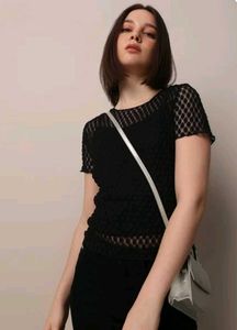 Custom Black Textured Mesh Top