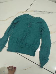 Green V-Neck Knit Sweater