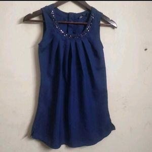 Blue Sleeveless Top With Stone work