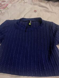 Blue Textured Crop Top