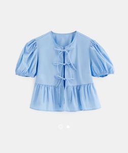 Cute Blue Tie-Front Peplum Top