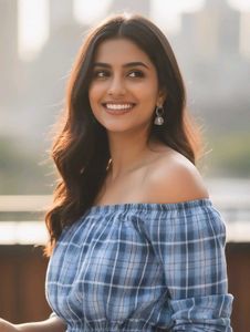 Blue Plaid Off-Shoulder Top