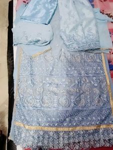 Light Blue Embroidered Palazzo Kurti