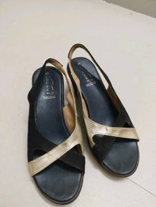 C.Regus Black & Gold Slingback Heels