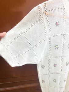 Beautiful Off Whitw Shear Top With Embroided Flow