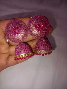 Pink Jhumka Earrings pair's off two