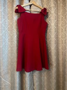 Red Skater Dress with Shoulder Bow Detail