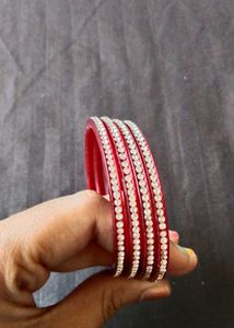 Red & Rhinestone Bangles (Set of 4)