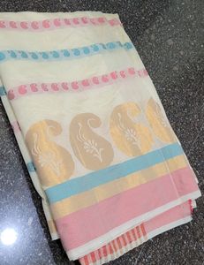 Cream Soft Tissue Saree[No Blouse]
