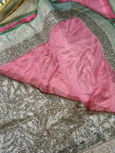 Shimmering Pink &amp; Silver Saree