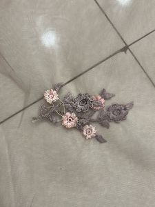 Mauve Colored Embroidered Net Fabric
