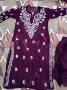 Wine Embroidered Kurta