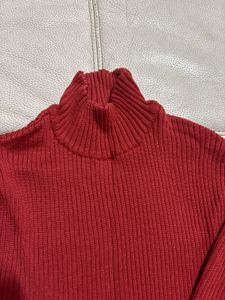 Red Ribbed Turtleneck Top