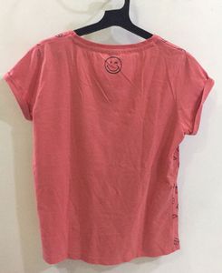 SmileyWorld Abstract T-shirt In Coral Pink Colour