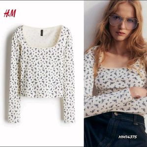 H&M NEW Off White Floral Long Sleeve Top