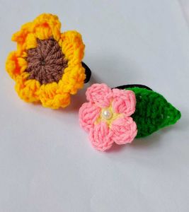 Crochet Pink Flower &amp; Sunflower Hair Ties