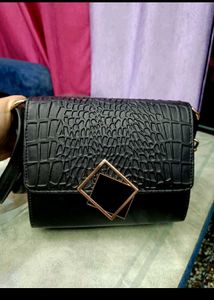 Black Croc Embossed Crossbody Bag
