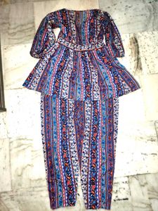 Boho Print Peplum Top &amp; Pants Set