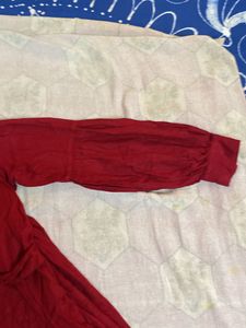 Collard Chest Open Rich Red Full Slv Dress