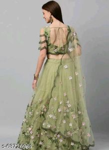 Women&#39;s Net  Embroided Frill Unstitched Lehenga