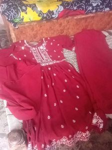 Red Embroidered Anarkali Suit