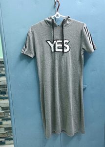 Gray YES Graphic T-Shirt Dress