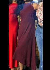 Burgundy Halter Neck Dress