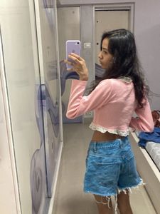 Pink Lace Trim Cardigan