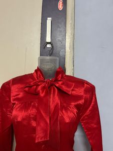 Red Silk Shirt Top