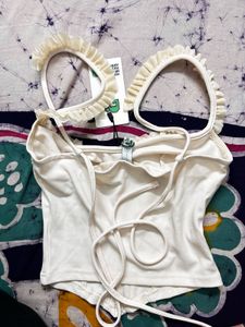 Beige Tie Back Corset Top