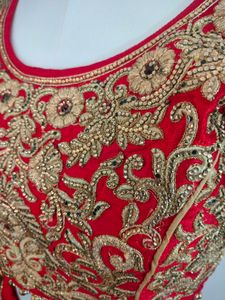 Red With Gold Embroidery Bridal Lehenga (Women&#39;s)