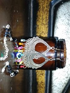 Silver Boho Earrings And A Free Evil Eye Bracelet