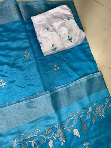 Daily Wear Blue Cotton Linen Saree