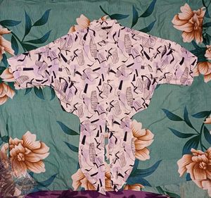 Shein Spread Collar Drop Shoulder Abstract Print s