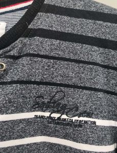 Striped Tshirt With Henley Neck - XXL