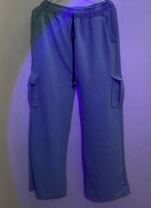 Blue Ribbed Knit Cargo Lounge