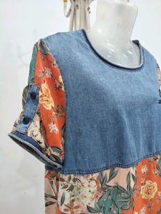 Floral Denim Patch Top