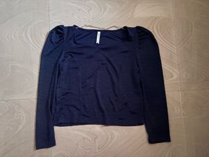 Glitter Navy Blue Party Top Full Sleeve Fitted