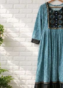 Elegant Blue Printed Kurta Dress