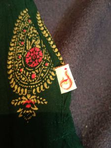 Dark Green with Gold Paisley Print Kurta, Size-XS