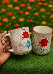 Hand-Painted Floral Ceramic Mugs (Set of 2)