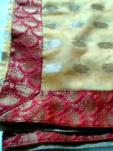 Elegant Red & Gold Sari Fabric