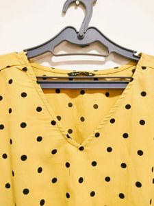 Mustard V-neck Polka Dot Blouse
