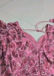 Pink Floral Blouse With Sequinn Work