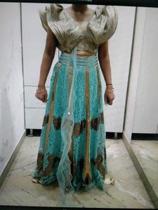 Turquoise &amp; Gold Lehenga