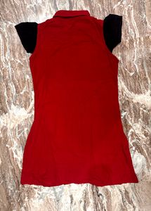 Floral Design Red Top/kurti With Short Black Inner