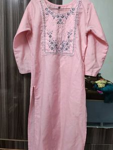 Pink Kurta Set With Grey Pant