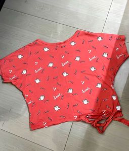 Cute Coral Bird Print Top