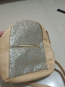 Cream Colour Glittery Backpack For Girls Or Women