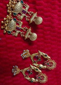Gold Tone Peacock Jhumka Earrings